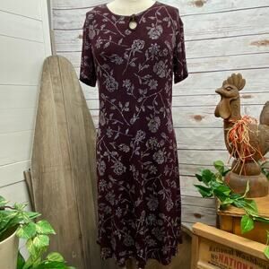Michael Carrie Short Sleeve Glitter Roses Dress Small Stretchy Wine Purple